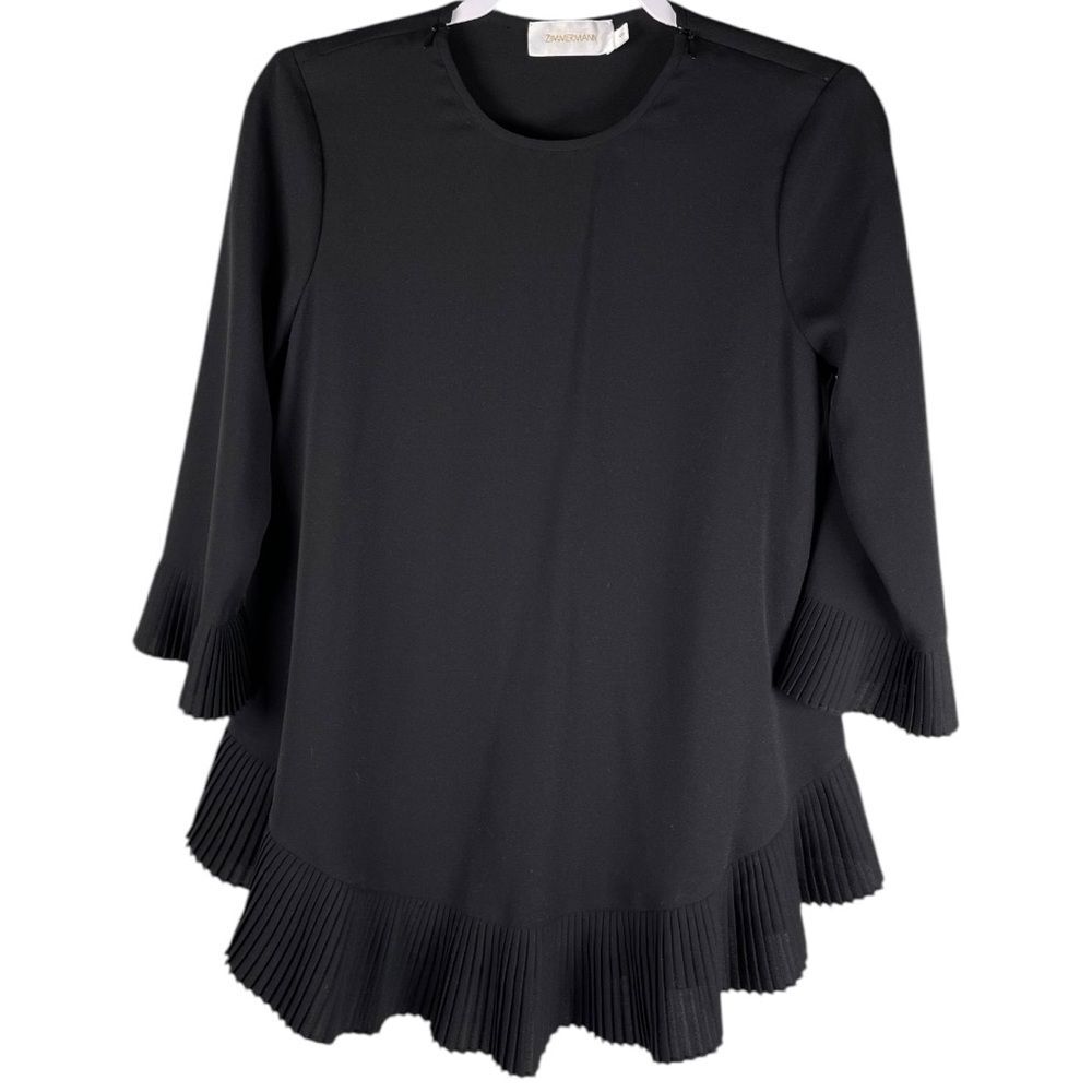 Zimmermann Black Pleated Hem & Sleeve Blouse
